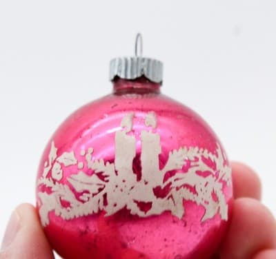Shiny Brite Hot Pink Stencil Christmas Lights Motif Glass Christmas Ornament - Thumbnail 3