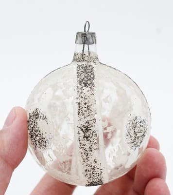 Vintage Poland Black & White Mica Glass Christmas Ornament - Thumbnail 2