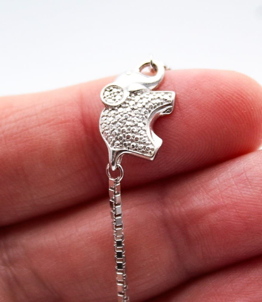 Vintage 925 Sterling Silver Adjustable Slider Box Chain Elephant Bolo Bracelet - Thumbnail 4