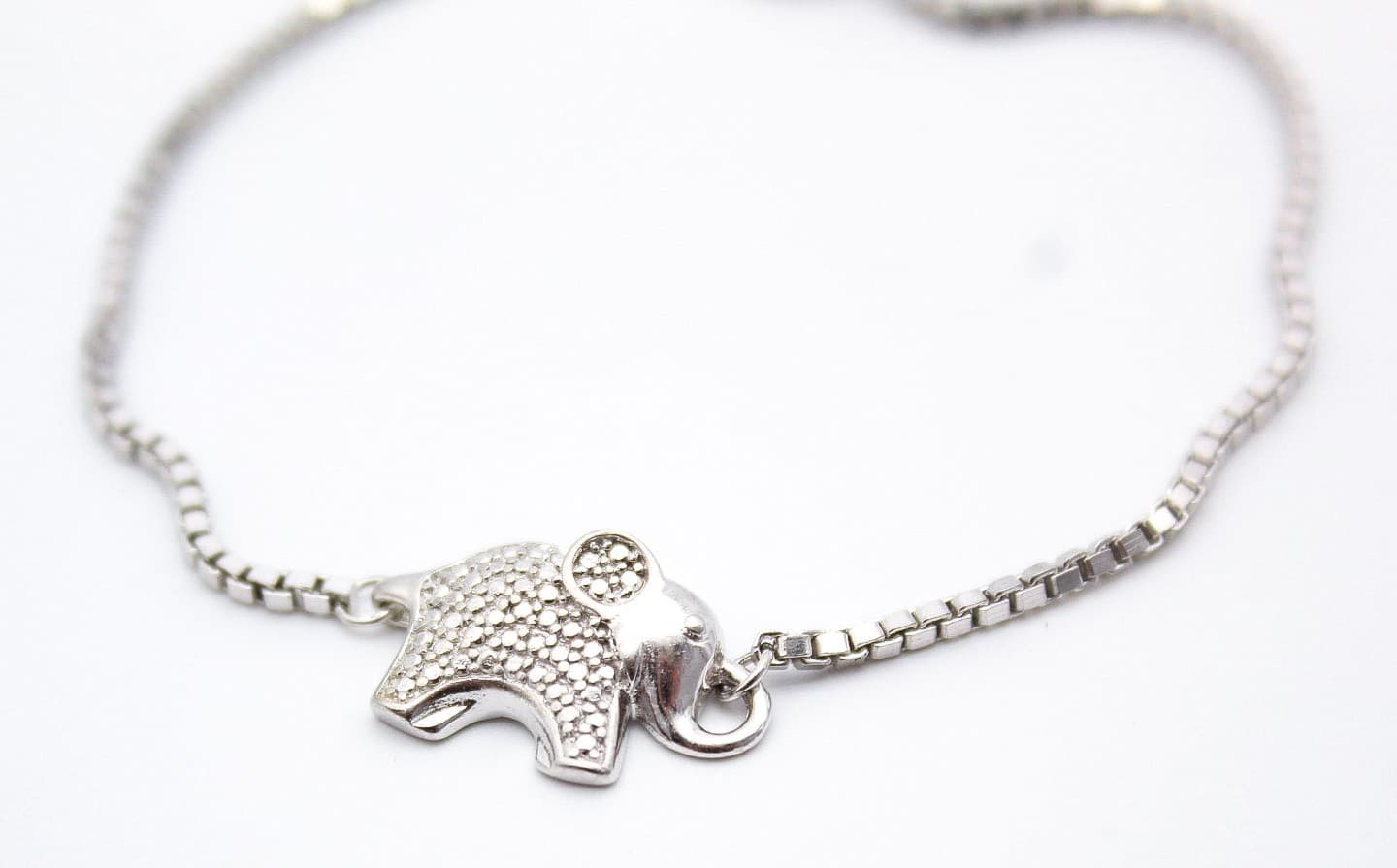 Vintage 925 Sterling Silver Adjustable Slider Box Chain Elephant Bolo Bracelet - Thumbnail 2