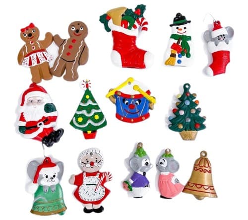 Lot of 14 Vintage Ceramic Hand Painted Mouse Tree Santa Christmas Ornaments - Image 1