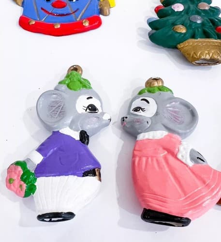 Lot of 14 Vintage Ceramic Hand Painted Mouse Tree Santa Christmas Ornaments - Thumbnail 3