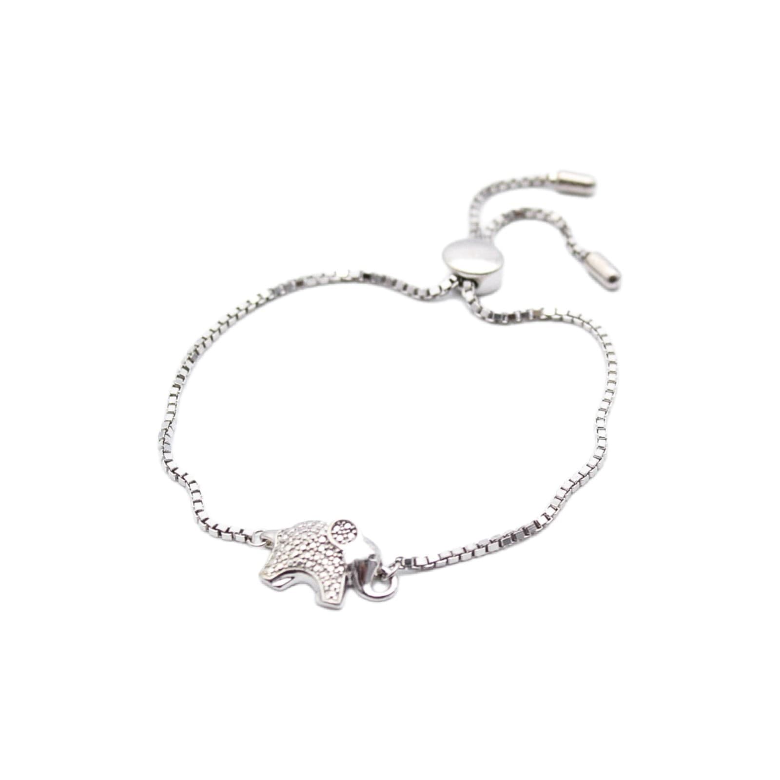 Vintage 925 Sterling Silver Adjustable Slider Box Chain Elephant Bolo Bracelet - Image 1