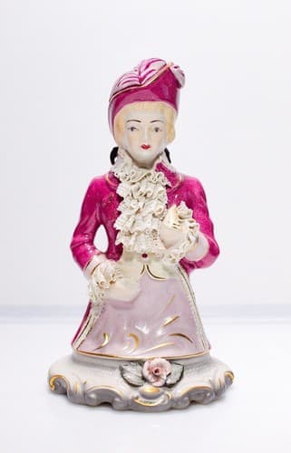 Antique Chantilly Marked Hand Painted Porcelain Laced Lady Bust Sculpture - Thumbnail 2