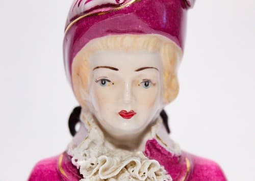 Antique Chantilly Marked Hand Painted Porcelain Laced Lady Bust Sculpture - Thumbnail 4