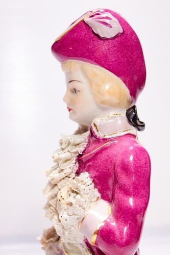 Antique Chantilly Marked Hand Painted Porcelain Laced Lady Bust Sculpture - Thumbnail 10