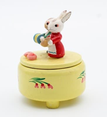 Vintage Made In Italy Hand Painted Wood Musician Easter Rabbits Trinket Box - Thumbnail 5