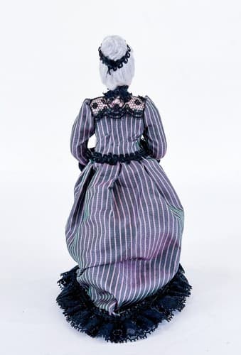 OOAK Vintage Miniature Dollhouse Elder Lady Porcelain Doll Black Laced Dress - Thumbnail 3