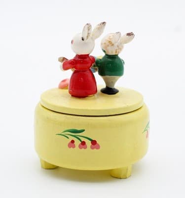 Vintage Made In Italy Hand Painted Wood Musician Easter Rabbits Trinket Box - Thumbnail 6