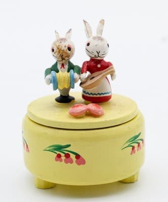 Vintage Made In Italy Hand Painted Wood Musician Easter Rabbits Trinket Box - Thumbnail 4