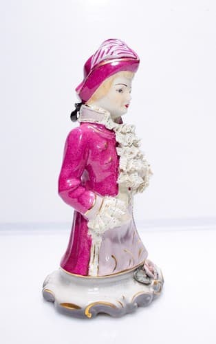 Antique Chantilly Marked Hand Painted Porcelain Laced Lady Bust Sculpture - Thumbnail 7