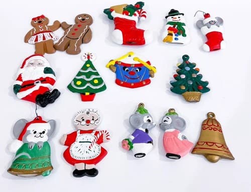 Lot of 14 Vintage Ceramic Hand Painted Mouse Tree Santa Christmas Ornaments - Thumbnail 2