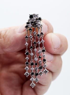 Sterling Silver 925 CZ & Black Onyx Crystal Chandelier Pierced Earrings - Thumbnail 6