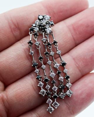 Sterling Silver 925 CZ & Black Onyx Crystal Chandelier Pierced Earrings - Thumbnail 5