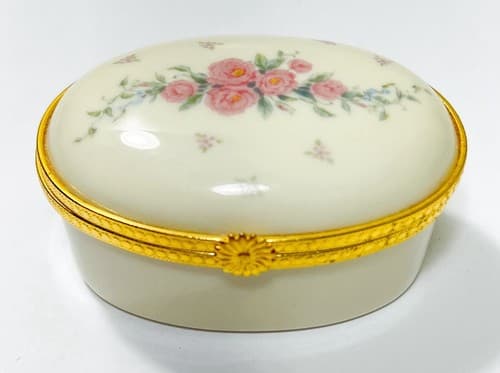 Lenox Vintage Handcrafted Oval Pink Rose Hinged Trinket Porcelain Box - Thumbnail 4
