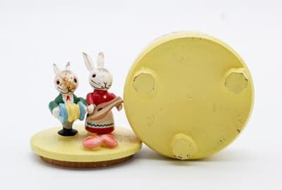 Vintage Made In Italy Hand Painted Wood Musician Easter Rabbits Trinket Box - Thumbnail 9