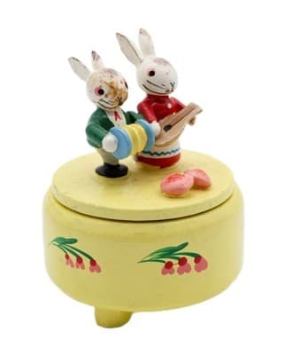 Vintage Made In Italy Hand Painted Wood Musician Easter Rabbits Trinket Box - Image 1