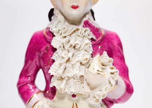 Antique Chantilly Marked Hand Painted Porcelain Laced Lady Bust Sculpture - Thumbnail 5