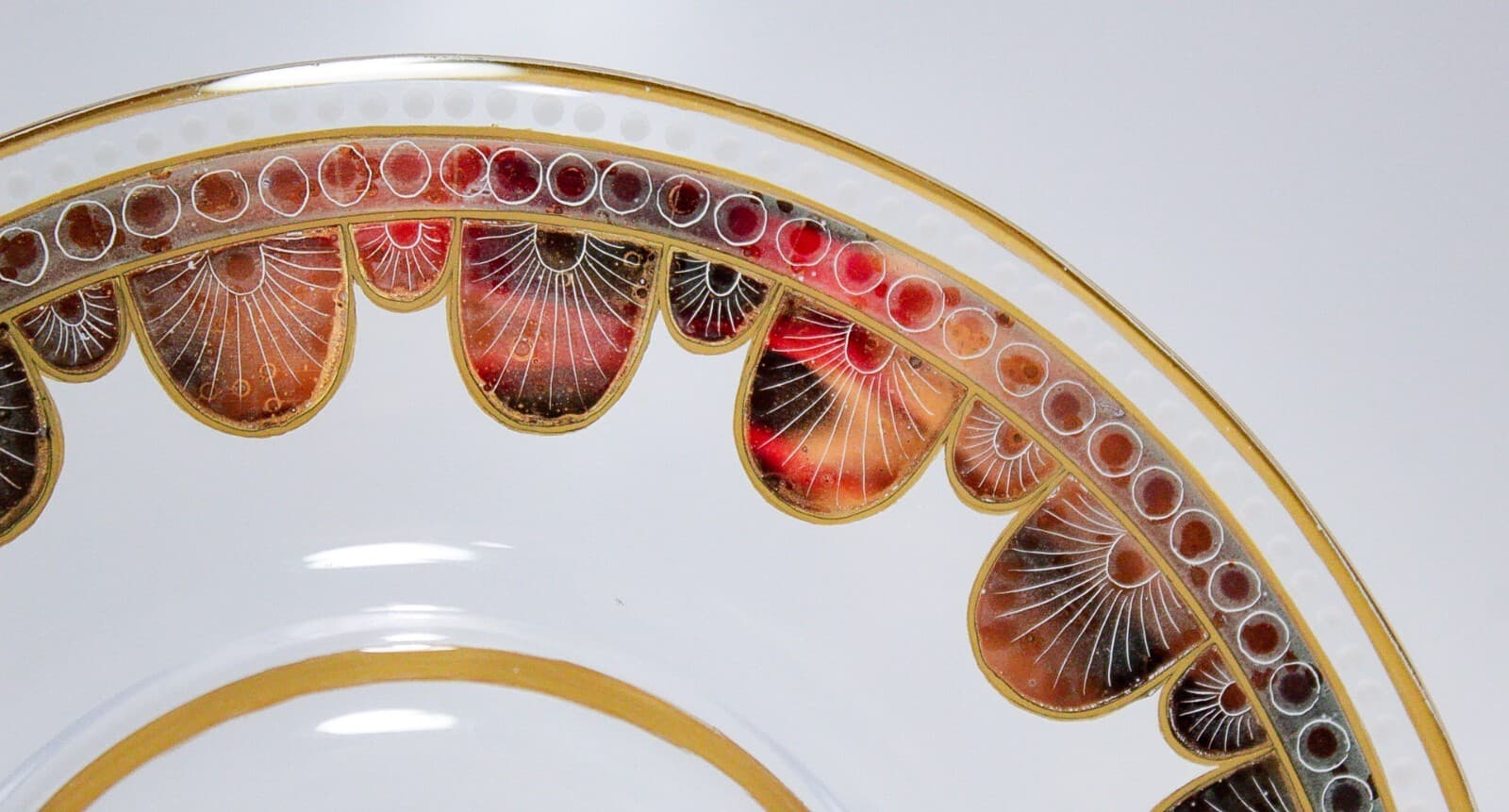 Bohemian Old Gold Gilt Multicolor Jeweled Art Glass Bowl & Underplate - Thumbnail 6