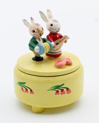 Vintage Made In Italy Hand Painted Wood Musician Easter Rabbits Trinket Box - Thumbnail 11