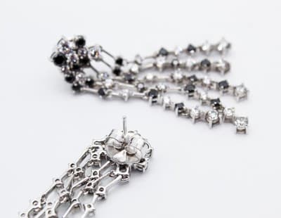 Sterling Silver 925 CZ & Black Onyx Crystal Chandelier Pierced Earrings - Thumbnail 2