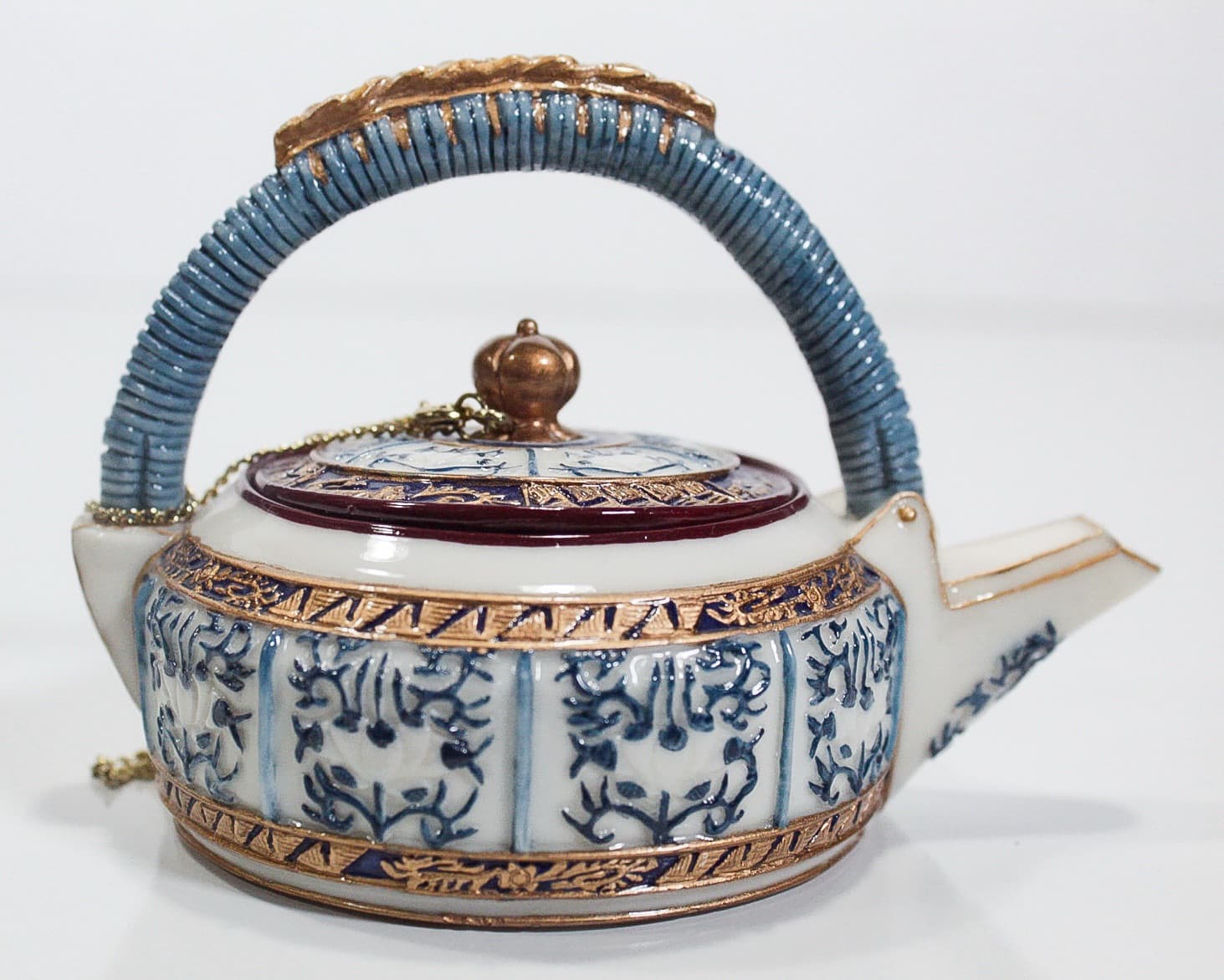 Nini Vintage Blue & White Hand Painted Porcelain Decorative Miniature Teapot - Thumbnail 2