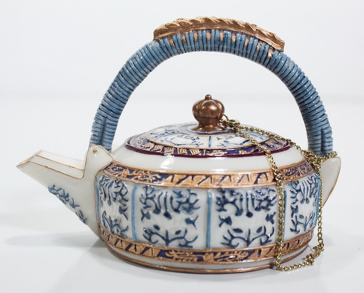 Nini Vintage Blue & White Hand Painted Porcelain Decorative Miniature Teapot - Thumbnail 6