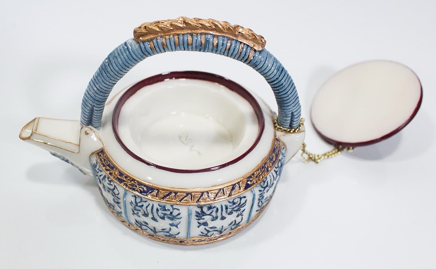 Nini Vintage Blue & White Hand Painted Porcelain Decorative Miniature Teapot - Thumbnail 3