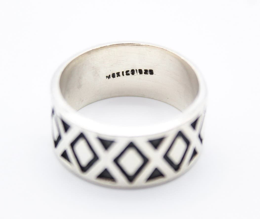 Vintage Mexico 925 Sterling Silver Geometric Tribal Pattern Band Ring Size 9.5 - Thumbnail 3
