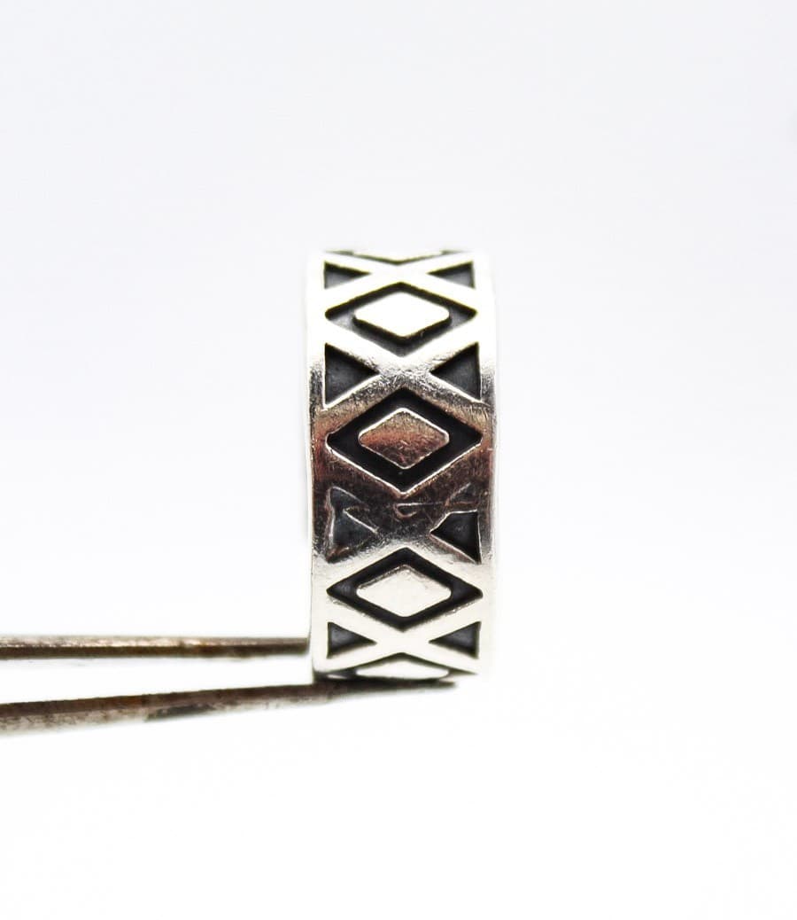 Vintage Mexico 925 Sterling Silver Geometric Tribal Pattern Band Ring Size 9.5 - Thumbnail 5