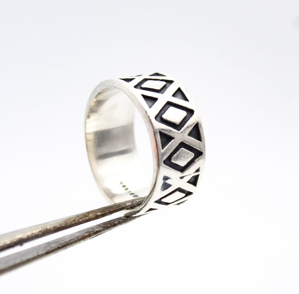 Vintage Mexico 925 Sterling Silver Geometric Tribal Pattern Band Ring Size 9.5 - Thumbnail 4