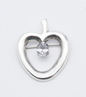 Vintage Sterling Silver 925 Taxco Mexico Heart Apple Shaped CZ Pin Brooch - Thumbnail 6