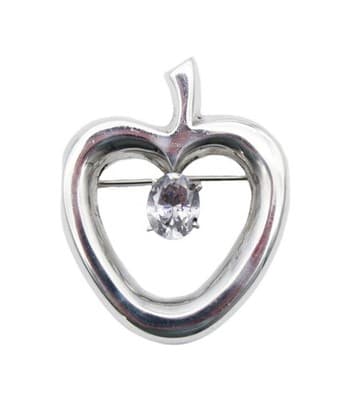 Vintage Sterling Silver 925 Taxco Mexico Heart Apple Shaped CZ Pin Brooch - Image 1