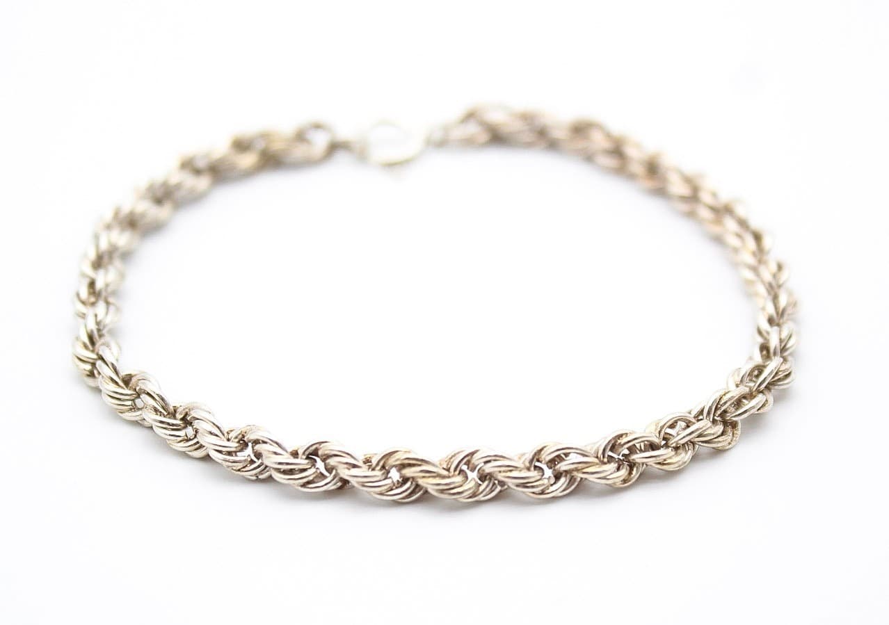 Vintage Italian 925 Sterling Silver Twisted Rope Bracelet 7" - Thumbnail 6