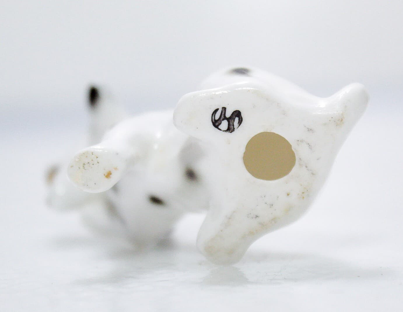 Vintage Hand Painted Porcelain Sitting Playing Dog Hallmarked Figurine - Thumbnail 5