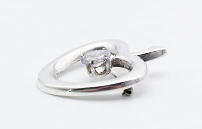 Vintage Sterling Silver 925 Taxco Mexico Heart Apple Shaped CZ Pin Brooch - Thumbnail 4