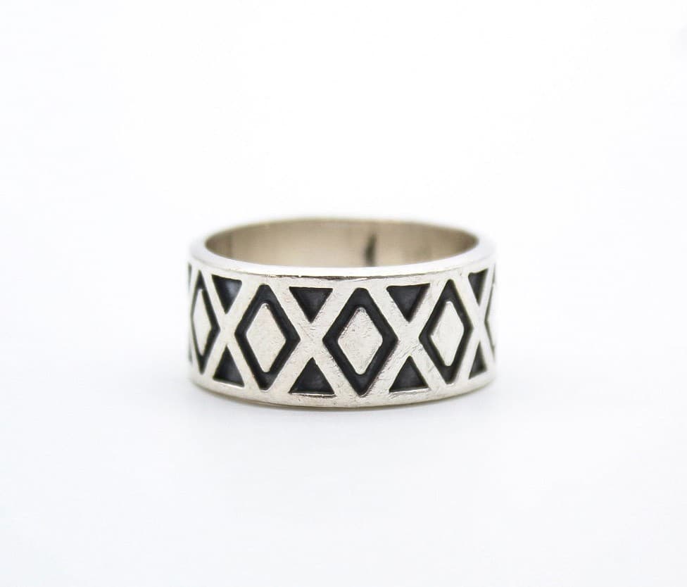 Vintage Mexico 925 Sterling Silver Geometric Tribal Pattern Band Ring Size 9.5 - Thumbnail 7
