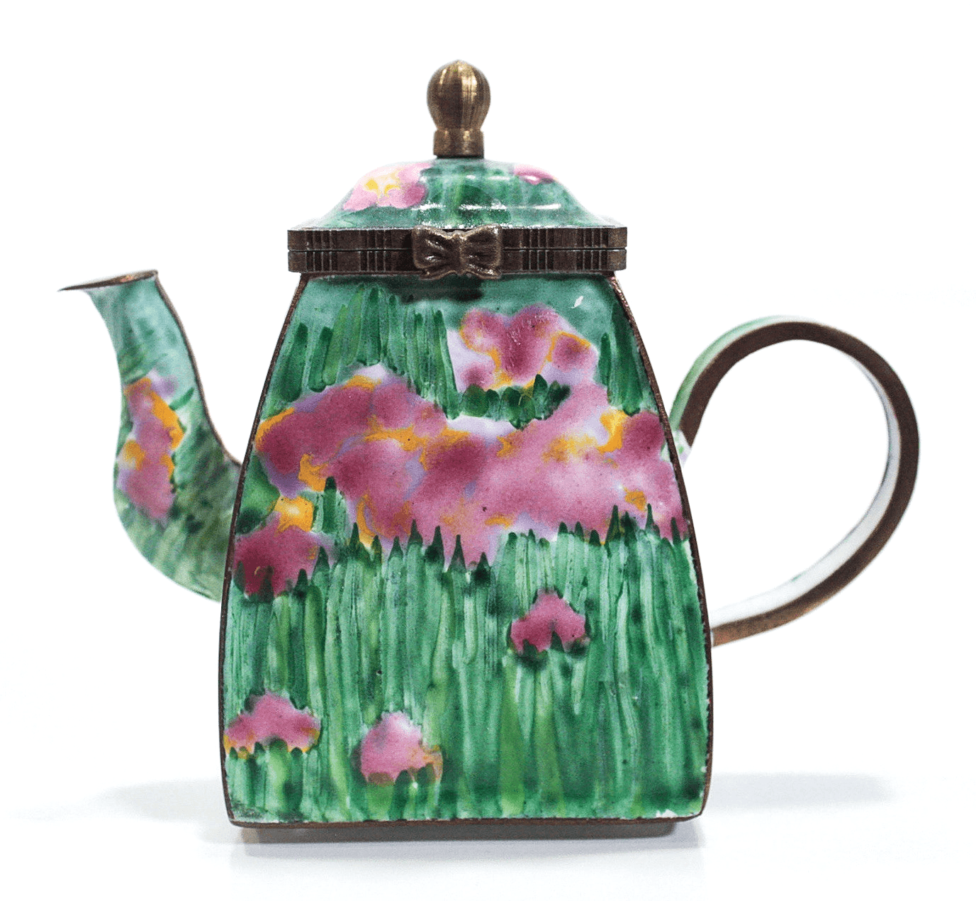 KELVIN CHEN Hand Painted Enamel On Brass Mixed Tulips Miniature Teapot - Thumbnail 6