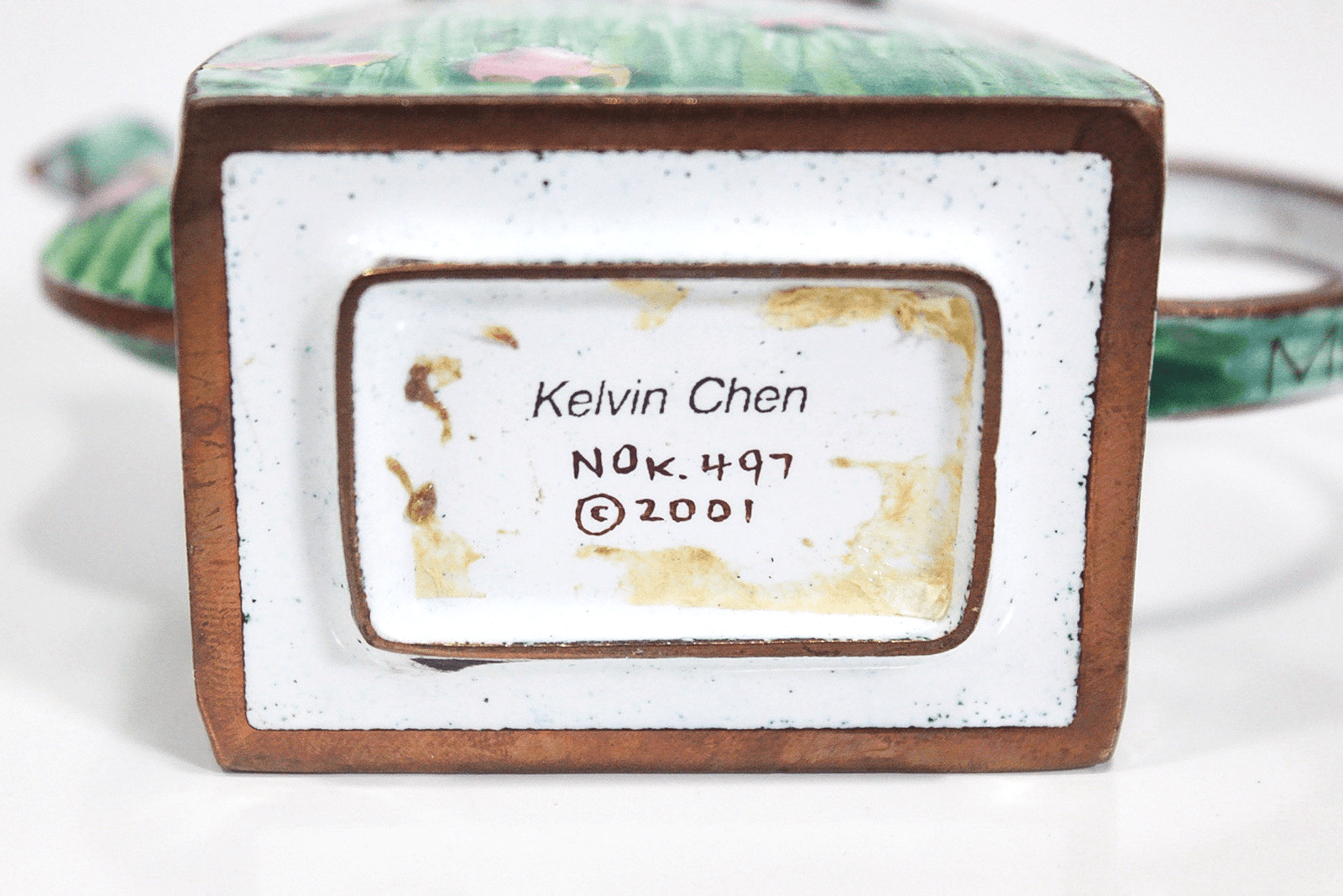 KELVIN CHEN Hand Painted Enamel On Brass Mixed Tulips Miniature Teapot - Thumbnail 5