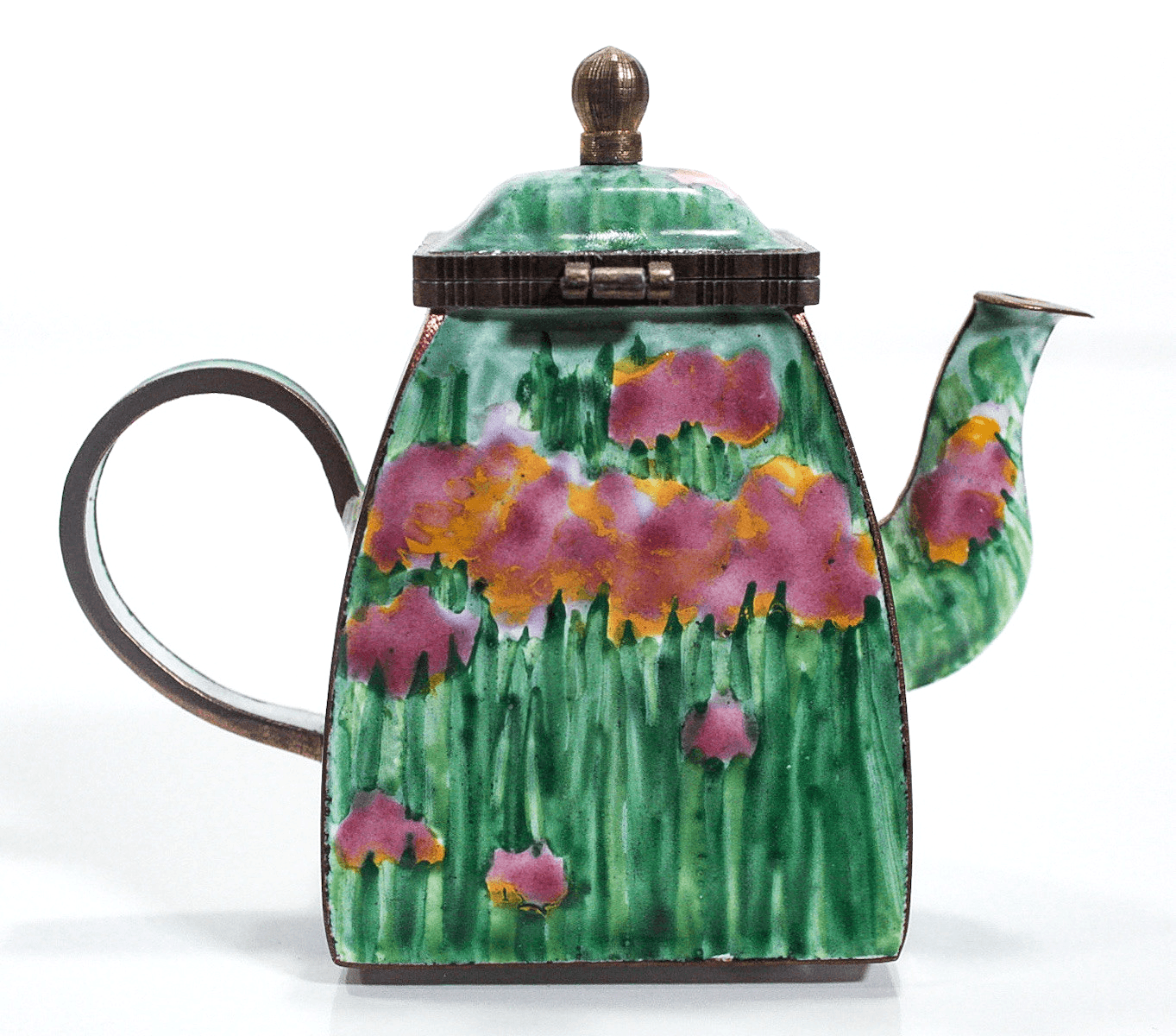 KELVIN CHEN Hand Painted Enamel On Brass Mixed Tulips Miniature Teapot - Thumbnail 2