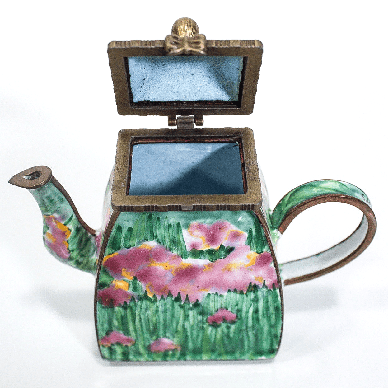 KELVIN CHEN Hand Painted Enamel On Brass Mixed Tulips Miniature Teapot - Thumbnail 3