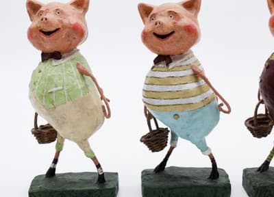 Lori C. Mitchell Three Little Pigs Childhood Stories Folk Art Figures 6" - Thumbnail 5
