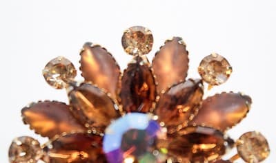Vintage JUDY LEE Amber Rhinestone Aurora Borealis Statement Pin Brooch - Thumbnail 6