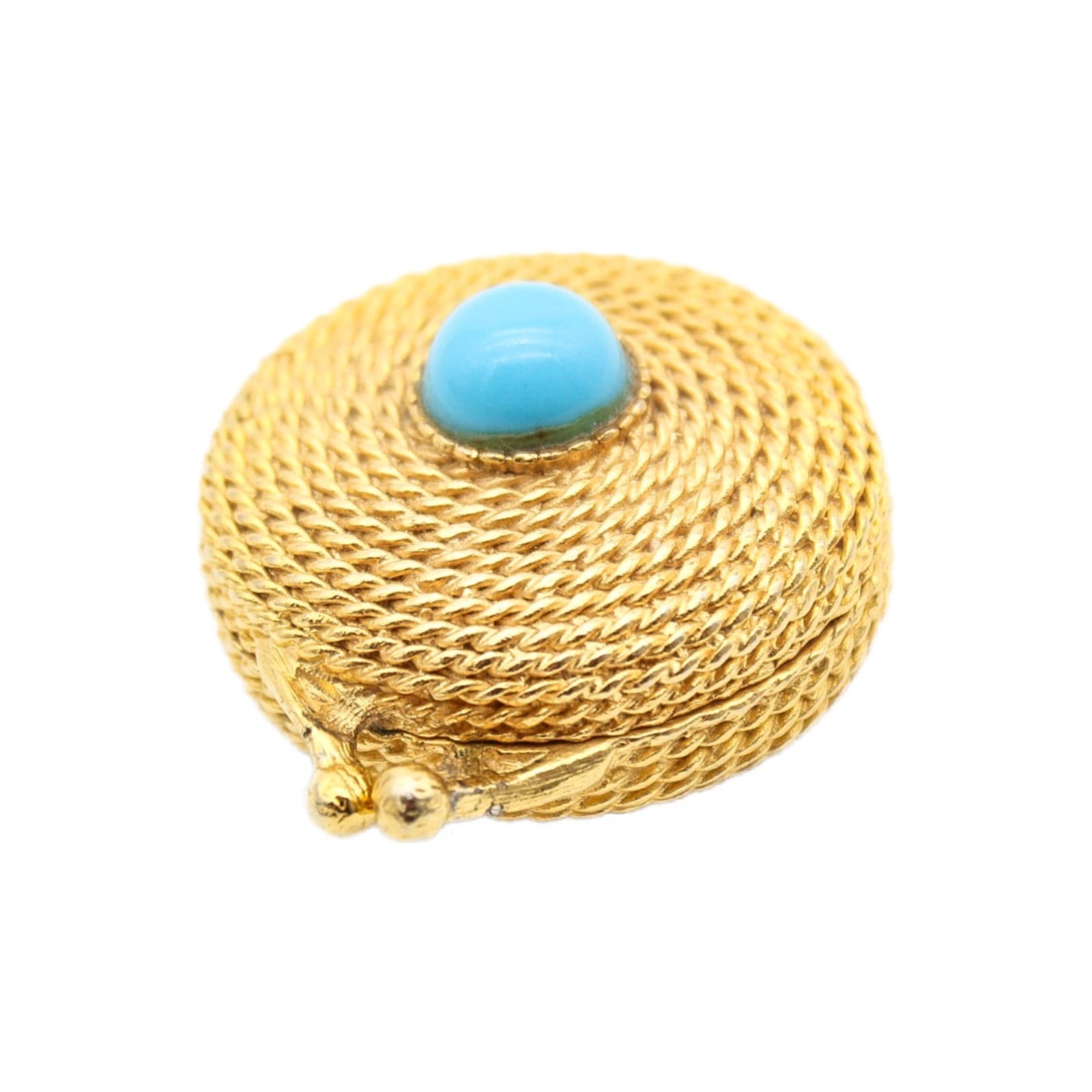 Estee Lauder Gold Plated Coiled Rope Faux Turquoise Solid Perfume Compact - Image 1
