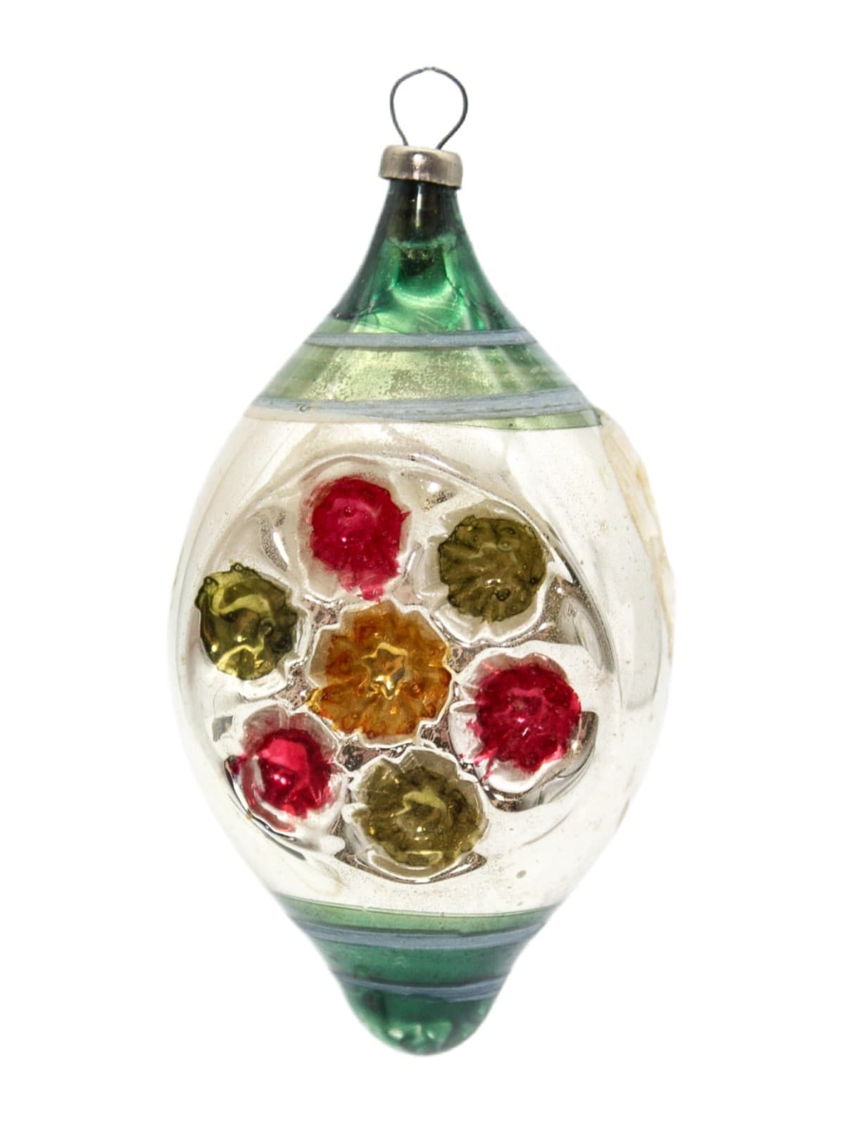 Vintage Multiple Indent Reflector Green Teardrop Glass Christmas Ornament - Image 1