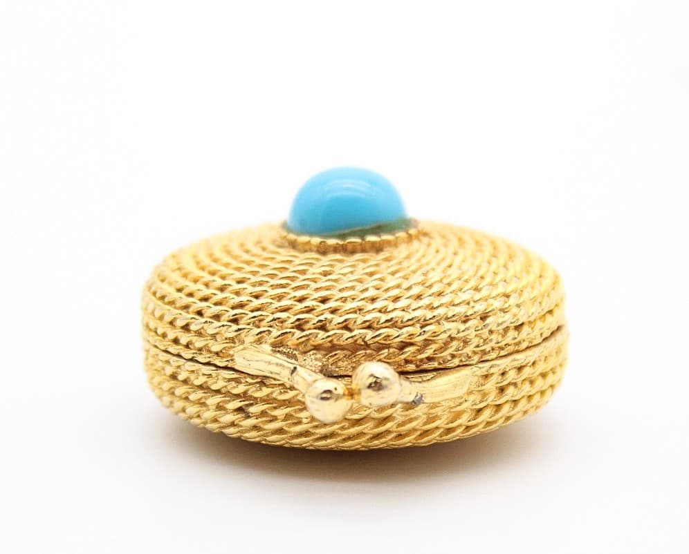 Estee Lauder Gold Plated Coiled Rope Faux Turquoise Solid Perfume Compact - Thumbnail 8