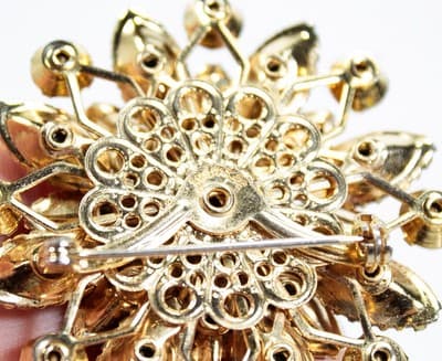 Vintage JUDY LEE Amber Rhinestone Aurora Borealis Statement Pin Brooch - Thumbnail 5