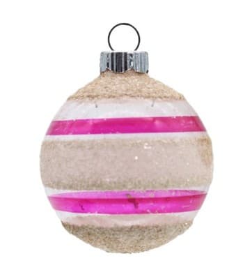 Vintage SHINY BRITE White Mica Unsilvered Pink Stripe Glass Christmas Ornament - Image 1