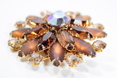 Vintage JUDY LEE Amber Rhinestone Aurora Borealis Statement Pin Brooch - Thumbnail 3