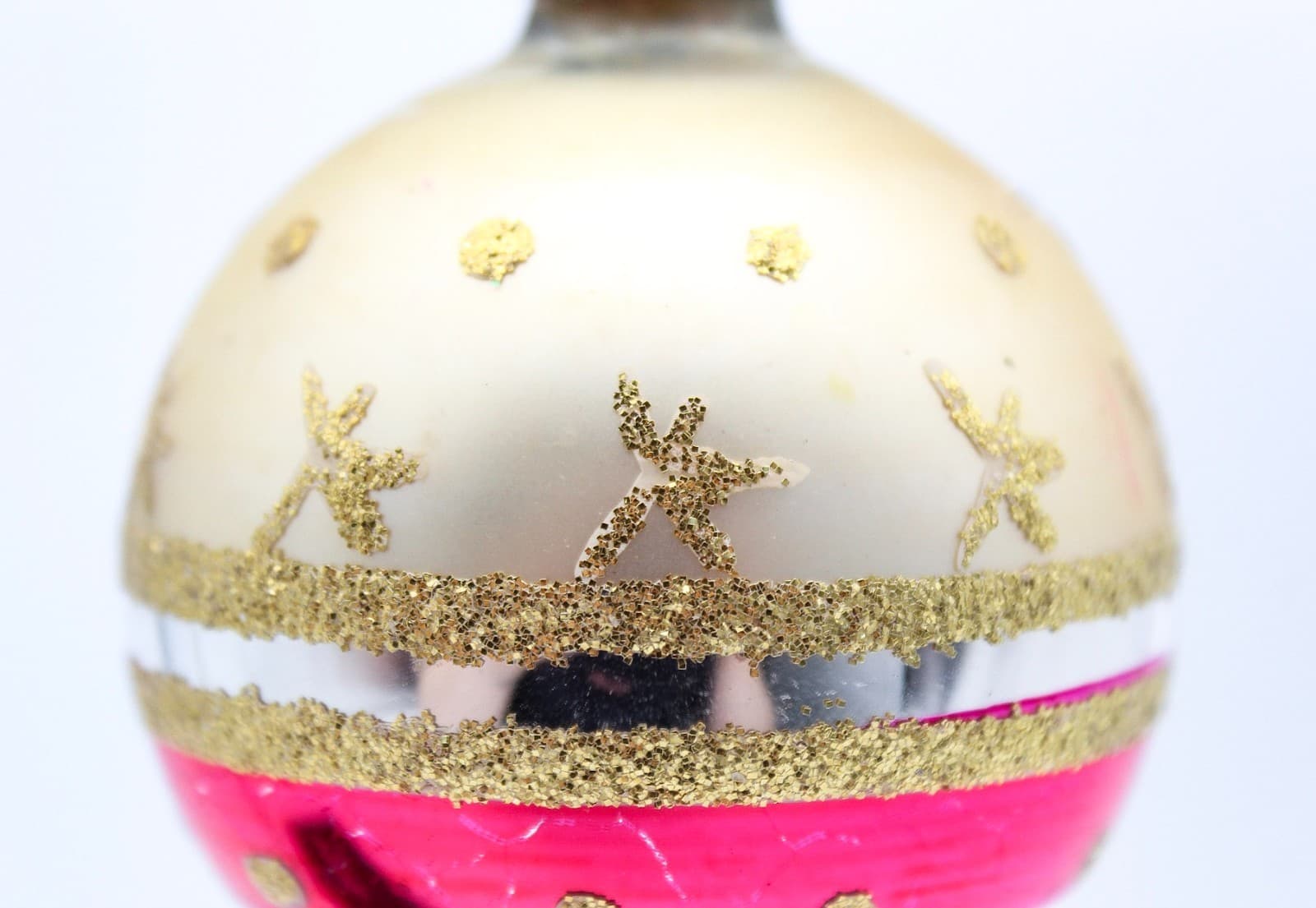 Shiny Brite Gold Mica Star Pattern Pink Silver Glass Christmas Ornament Vintage - Thumbnail 5